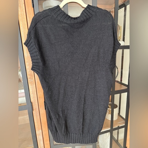 VINCE. linen sweater vest tunic ribbed open knit top short sleeve crew neck - Picture 3 of 7